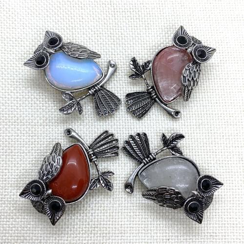 Natural Stone Owl Shape Pink Crystal Pendant Agate Opal Necklace Pendant Handmade DIY Crafts Jewelry Making Necklace Bracelet