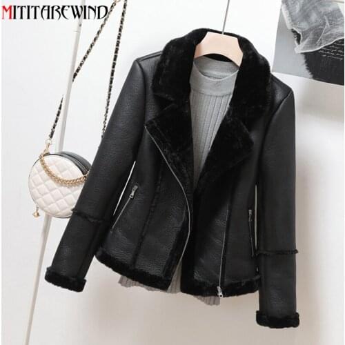 New Winter PU Leather Jacket Women Fur Liner Thick Warm Windbreaker Motorcycle Jacket Slim Fit Biker Leather Coat Female S-XXL