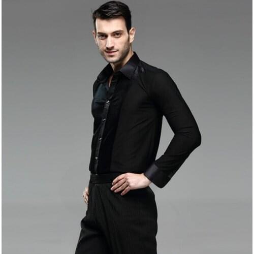 New Ballroom Dance Tops Mens Latin Dance Shirts Lapel/Collar Practice/Performance Dance Wear Tops Long Sleeved Jacket B-5987