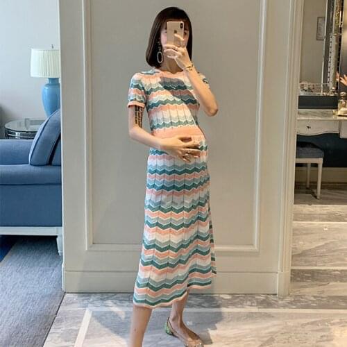 Maternity wear fashion new mid-length slim fashion hollow ice silk western style over the knee dress maternity sweater dress