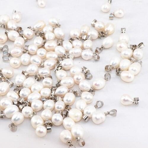 Wholesale 50pcs/Lots Diy White Natural 7mm-8mm Freshwater Rice Pearl pendant Accessories For Necklace