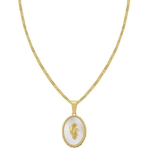 Romantic Tulip Flower White Shell Pendant Necklaces For Women Waterproof Stainless Steel Gold Chain Geometric Colar Necklace