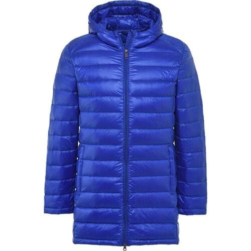 Sanishroly Men Hooded Down Coat Parkas Ultra Light White Duck Down Jacket Male Slim Mid-Long Coats Thin Outwear Plus Size SE488