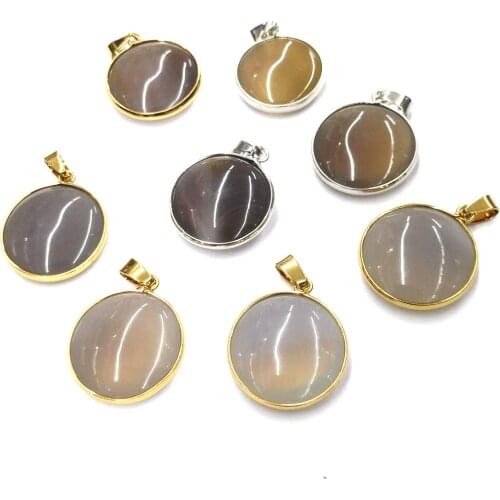 2020 Natural Stone Pendants Round Shape Hemming Grey Agated Pendant for Jewelry Making DIY Necklace Accessorie Size 31x35mm