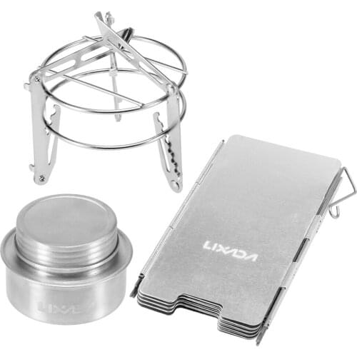 Camping Stove Mini Aluminum Alloy Alcoho Stove with Lid Stand Rack Windscreen Wind Shield Outdoor Backpacking Cooking Stove