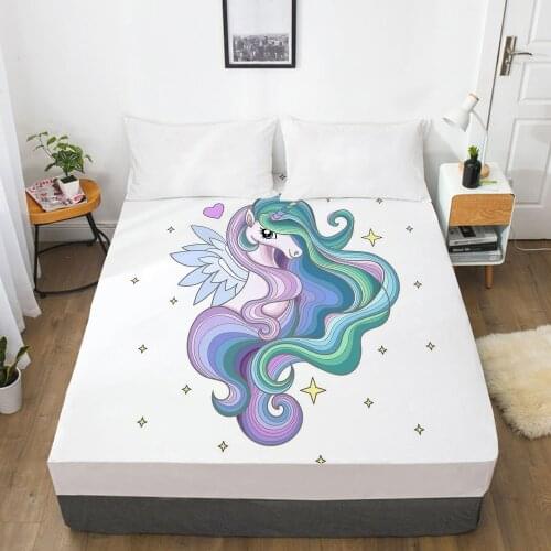 Unicorn Cartoon Fitted Sheets Mattress Cover With Elastic Band 3D Bed Sheet LinensFor Baby Kids Child Girls Boys 160x200 90x200