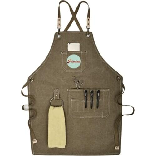 Canvas Work Apron, Multifunction Tool Aprons with Pockets Back Cross Workshop Apron for Carpenters Gardener Barber Chefs