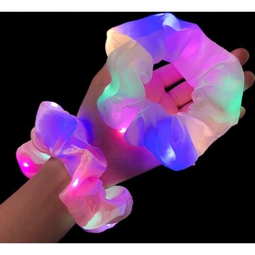 2021 LED Flash Velvet Scrunchies Elastic HairBand For Women Solid color Fashion Headdress Girls Hair Rope Korea Hair Accessories