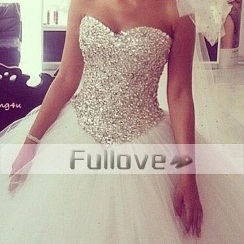 Lavish Crystal Beaded Slim Cut Sweetheart Wedding Dresses 2019 Brilliant Lace-Up Ball Gown Tulle Bridal Gowns Robe De Mariee