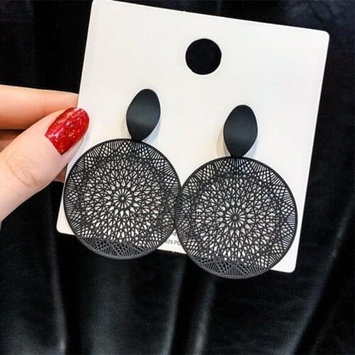 Black Earrings Bohemian Openwork Pattern Earrings For Women Big Statement Earrings Bridal Party Jewelry