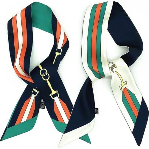 Horseshoe Stripes Tie Scarf Women Bag Silk Scarves Fashion Head Scarf Luxury Brand Wrist Towel For Ladies Head Band DropShipping