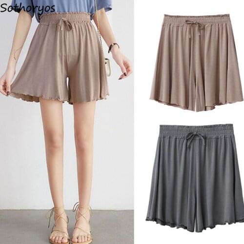 Sleep Bottoms Women Modal Stretchy Cozy Pleated Drawstring Loose Solid Simple Design High Waist Female Homewear Trousers Trendy