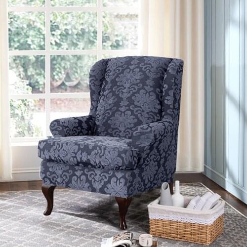 Thicken Jacquard Floral Wing Chair Cover Spandex Stretch Sofa Armchair Slipcover Wingback Lounge Chair Cushion Cover Funda Silla