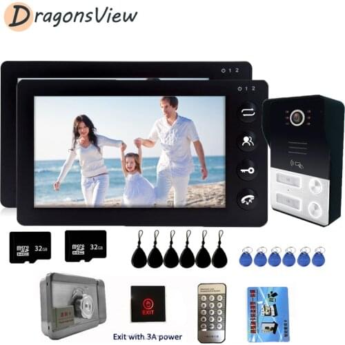 Video Door Phone for Apartment Wired 7 inch 2 Monitors with Outdoor Doorbell Camera Support Motion Detection for Home Security