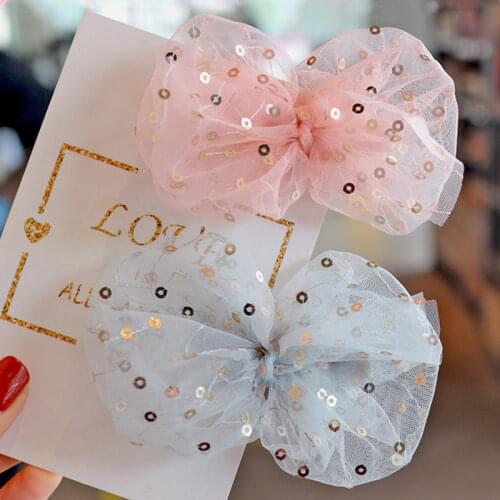 Fashion Sequins Girls Hair Bows on Clips Boutique Mesh Hairpin Sparkly Barrette Cute Korean Kids Hair Accessories Hair Clip