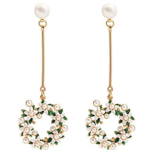 Sweet Elegant Flower Earring For Women White Gardenia Wreath Long Pendant Ear Jewelry Fashion Party Accessories 2021 New Enamel