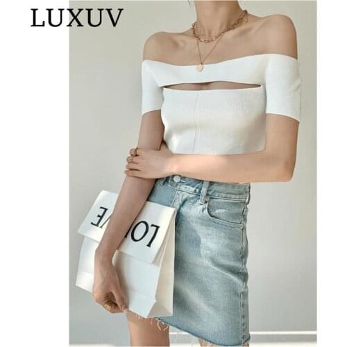 LUXUV Womens Shirts Off Shoulder Shorts Sets Sweatshirt Tees Vintage Soft Crop Tube Tops Teenage Summer Sexy Clothing Harajuku