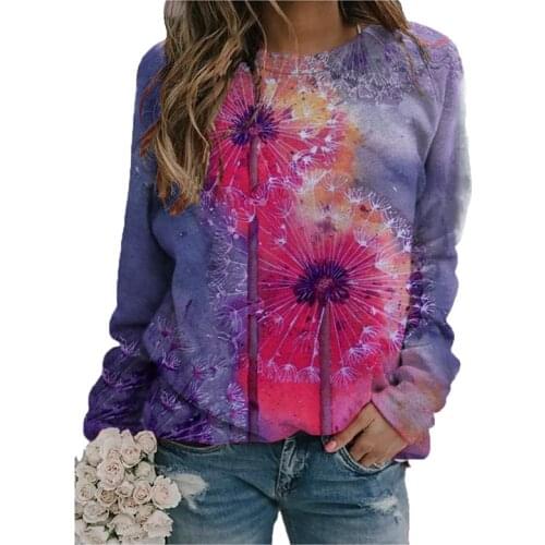 Colorful Printed Blouse Round Neck Long Sleeve Ladies Pullover 3XL Loose Top Women Elegant Winter Sweatshirts Women New Clothing