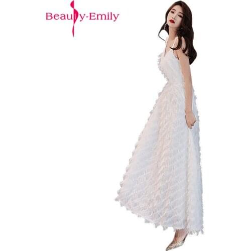 Beauty Emily Evening Dress 2019 Sexy V Neck Spaghetti Strap Formal Party Dress Real Photo Sleeveless Zipper Back Prom Dress