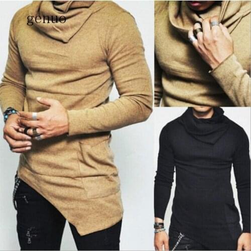 2020 Mens High-necked Sweaters Irregular Design Top Male Sweater Solid Color Mens Casual Sweater Pullover Sweaters For Mens