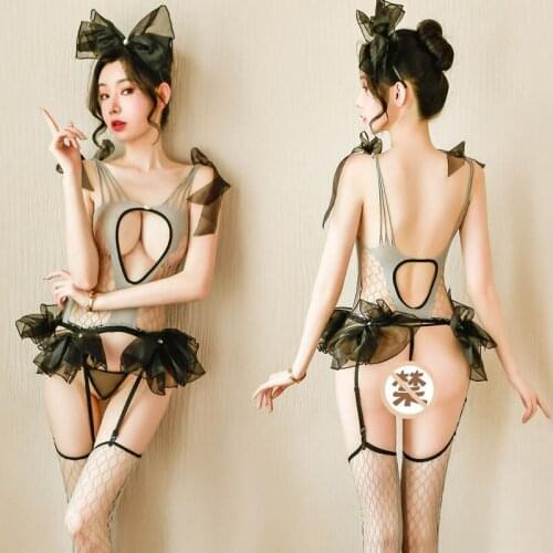 2020 Sexy lingerie womens sexy hollow bow sweetheart princess dress net clothes water drop hollow mesh tulle tutu uniform suit