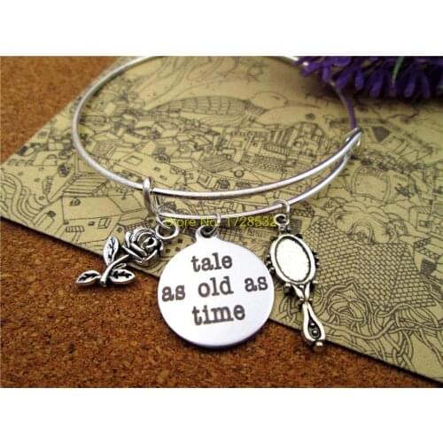 3pcs/lot Hot sale 65mm bracelets bangles with 20mm stainless steel tale as old as time Beauty /mirror Bridesmaid charms bangles