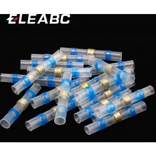 50pcs Seal Heat Shrink Butt Wire Connectors Terminals AWG16-14 Blue Solder Sleeve Waterproof