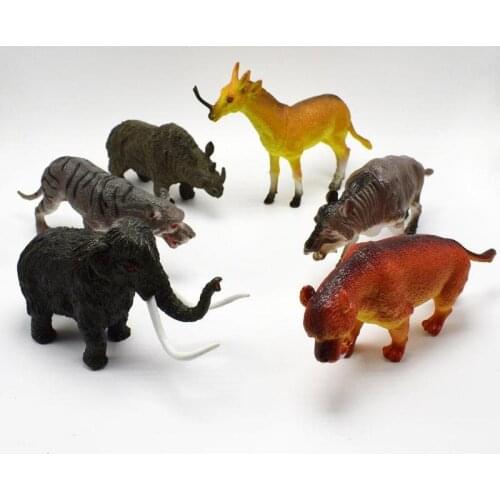6pcs Simulated Animals Mammoth Saber Toothed Tiger Rhino Model Plastic Toys for Children Education Biology Class Props