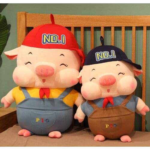 35/45/55cm Cartoon creative animal pig Wearing a baseball cap plush toy girls Childrens birthday gift home decoration