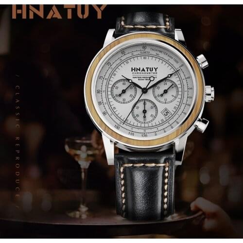 Hnatuy Stainless Steel Quartz Mens Watch 5bar Water Resistant Sport Leather Watches Vintage Military Chronograph Watch For Men
