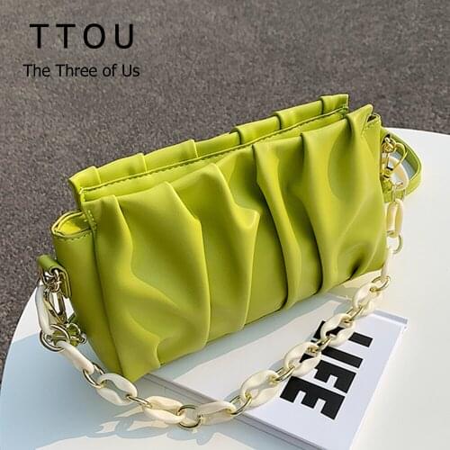 Folds Design PU Leather Crossbody Bags For Women 2021 Fashion Solid Color Female Shoulder Handbags Ladies Branded Chain Purses