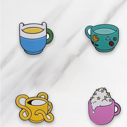 4styles Cups Enamel Brooches Blue Green Yellow Purple Pins for clothes Shirt Bag Hat Badge Cartoon Jewelry Gift for Friends