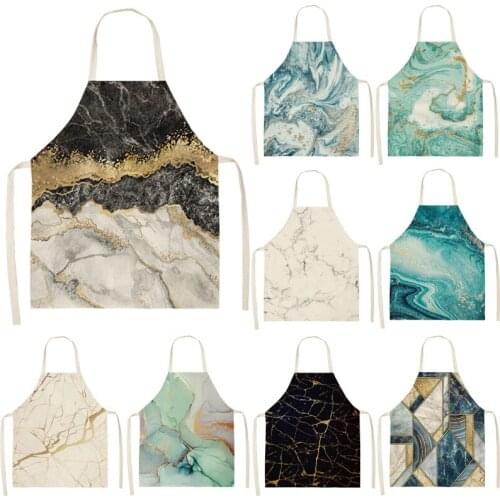 Marble pattern Printed Cleaning Art Aprons Home Cooking Kitchen Apron Cook Wear Cotton Linen Adult Bibs baking accessories