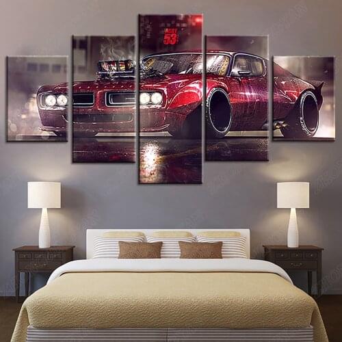 Home Decor Prints Painting 5 Panel Vehicle Retro Sport Car Pictures Wall Art Modular Canvas Poster Modern Bedside Background