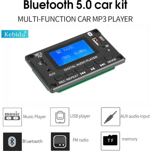 Kebidu Hot Bluetooth MP3 Player Decoder Board Audio Module Support FM Radio AUX USB With LCD 5V/12V Display Decoding Handsfree