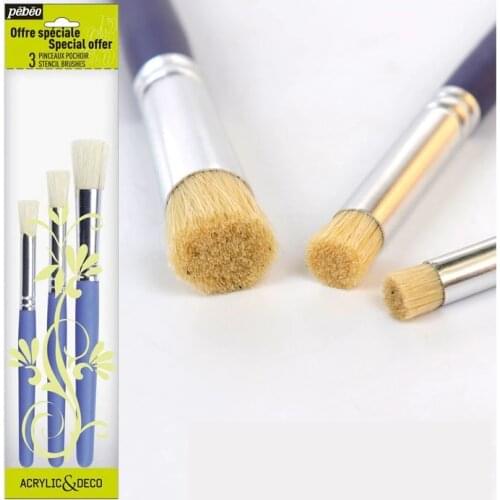 Pebeo round head bristles brush Fabric /Deco paint stencil brush,stamp pen, handmade DIY pen textile pigment pen 3pcs/set