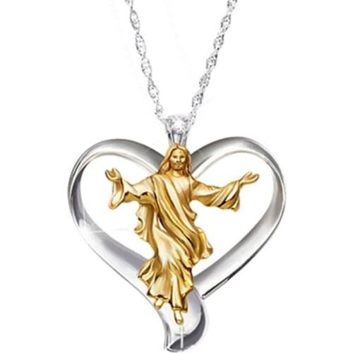 Love Heart Cross Jesus Ladie Stainless Steel Necklace long chain necklace Jewelry Wholesale Gift