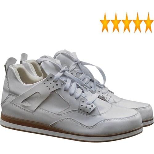 Leather Fashion Mens Handmade Genuine Sneakers Casual Lace Up Trainers Skateboarding Tenis Masculino Joggers Shoes White