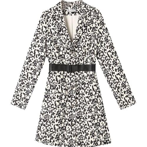 Leopard Sexy Elegant Slim Waist Mini Suit Dress Women Retro Long Sleeve Vestidos 2021 New Style Trendy Women Clothes