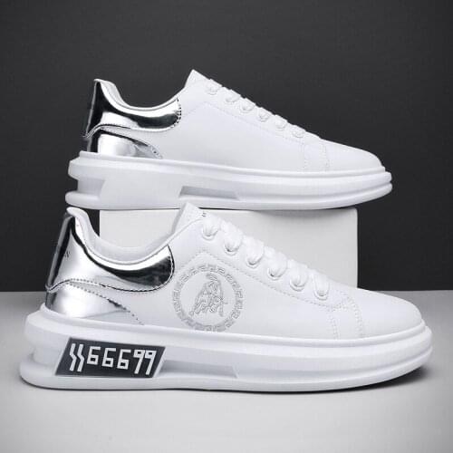 Mens shoes trend leisure men sports board shoes front lace web celebrity round embroidered small white shoe Leather casual shoe
