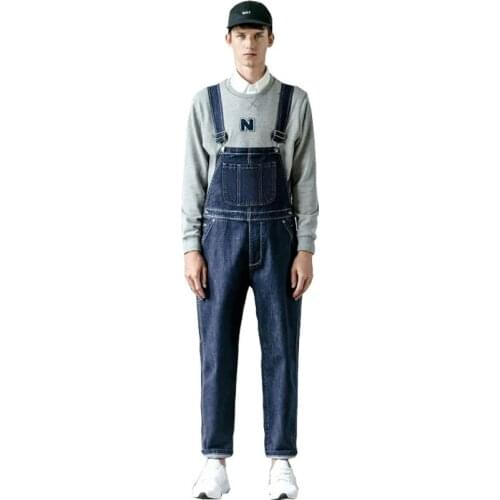 Mens Denim Overalls, Loose one-piece tooling Straight pants, Elastic Large size S-3XL Suspenders Mens Jeans