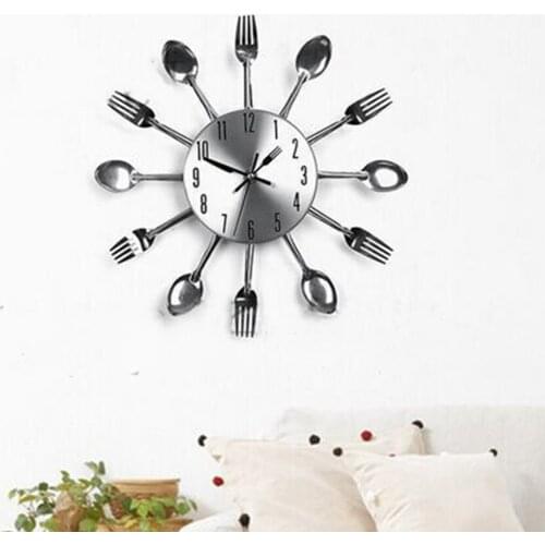 Stainless Steel Knife Fork Spoon Kitchen Restaurant Wall Clock Home Decoration Wall Clocks Multifunctional Tools