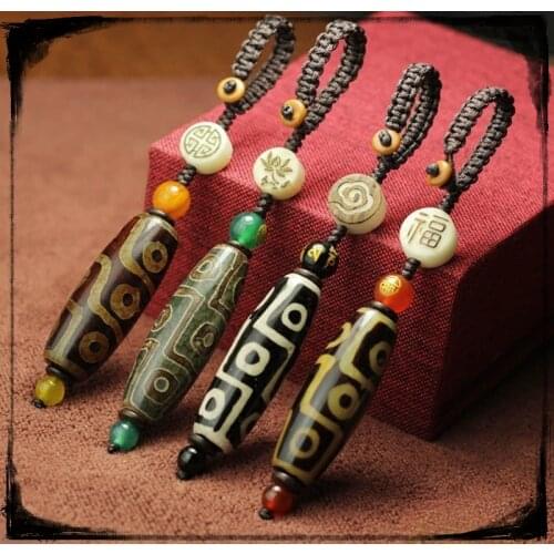 Natural Agate Tibetan Pendant Charms Key Chain Handmade Retro Creative Key Chain Gift Bag Pendant 4 Colors for Chioce