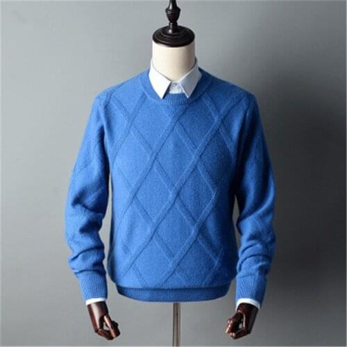 New fashion 100%cashmere big argyle plaid knit men fashion thick H-straight pullover sweater Oneck S-2XL retail wholesale