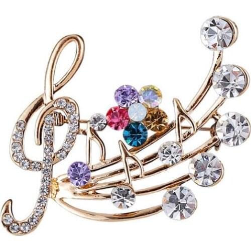 New Arrival Music Brooch Elegant Style with Rhinestones Treble Clef Pin Brooches for Ladies