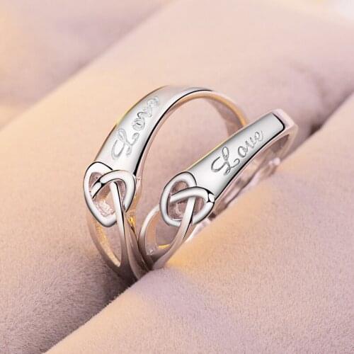 Wholesale Fashion 925 Sterling Silver Weave Heart Carving Lovers Set Rings Simple Resizable Couple Ring Women&Men Jewelry Gift