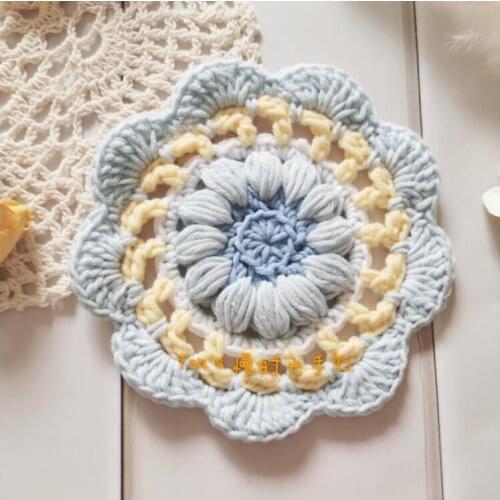 Crochet Wedding Flower Cup Coasters Fabric Placemats Pad Tea Mug Coffee Mat Kitchen Table Decor