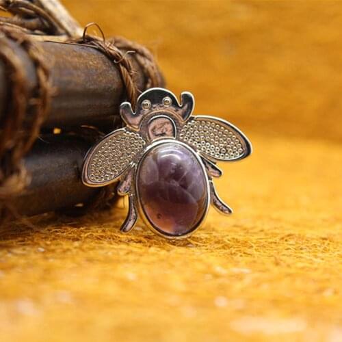 6pcs Natural Stone amethysts Beetle pendant necklace mixed clr Meditation Quartz Treat Crystal Charm for Jewelry Making Free