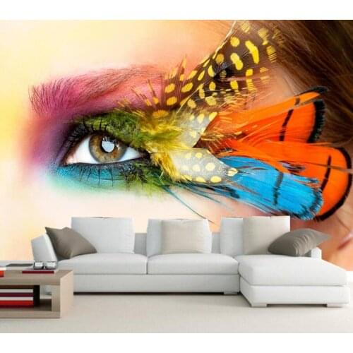 Custom Eyes Feathers Closeup Glance Makeup wallpapers,Cosmetics shop living room TV wall 3d wallpaper art photo 3d larege murals