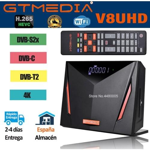 Receptor gtmedia V8 UHD bulit-in wifi satellite receiver DVB-S/S2/S2X+T/T2/Cable/ATSC-C/ISDBT combo 4K power by freesat V8 nova